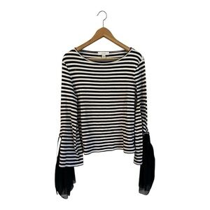 Scripted Women's Shirt Top Black White Stripes Medium